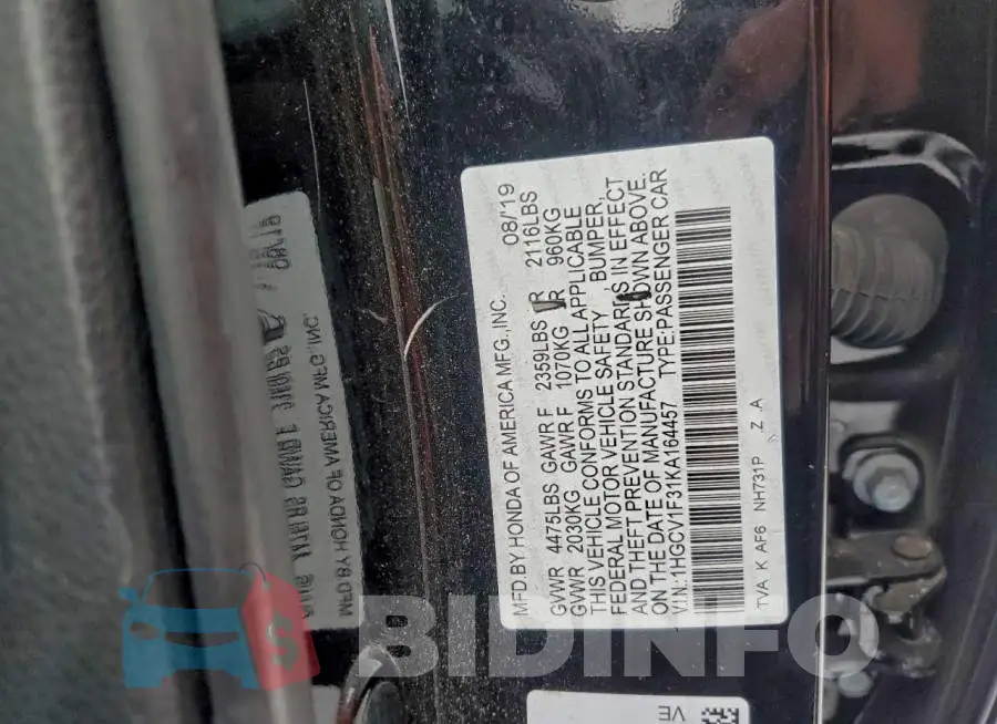 1HGCV1F31KA164457 Photo# 12