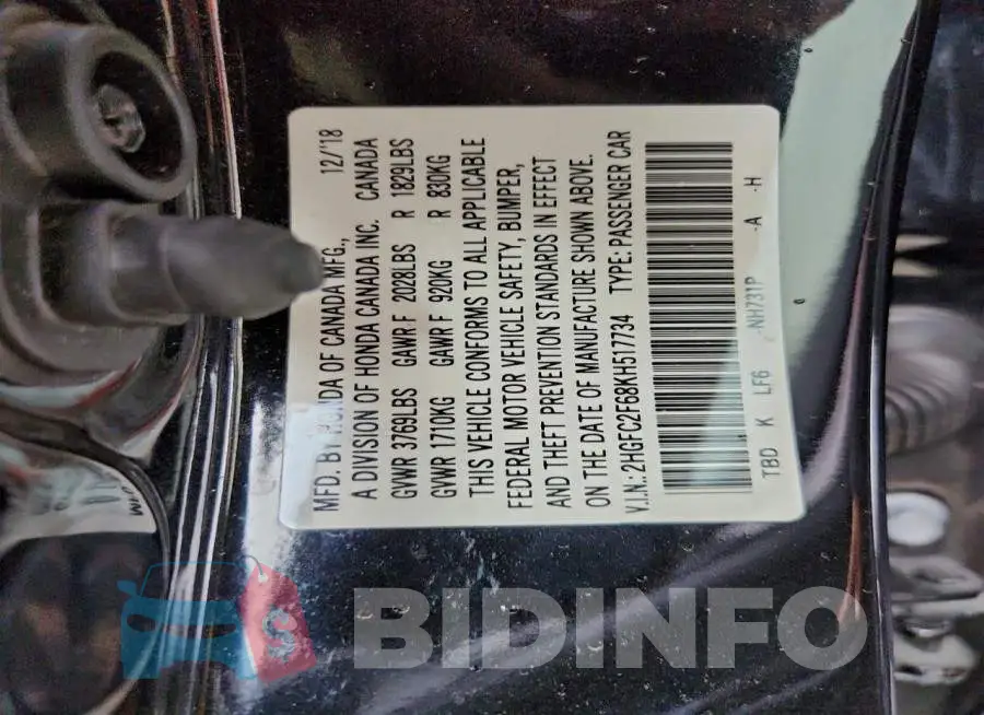 2HGFC2F68KH517734 Photo# 12