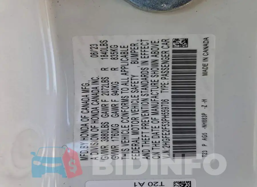 2HGFE2F53PH559706 Photo# 12