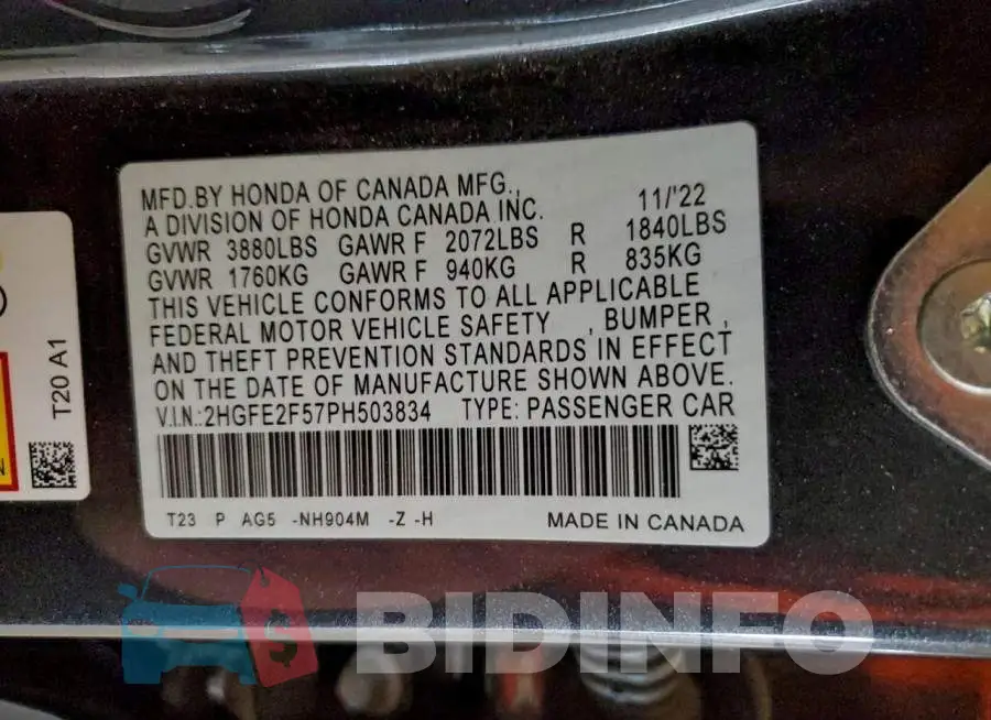2HGFE2F57PH503834 Photo# 13