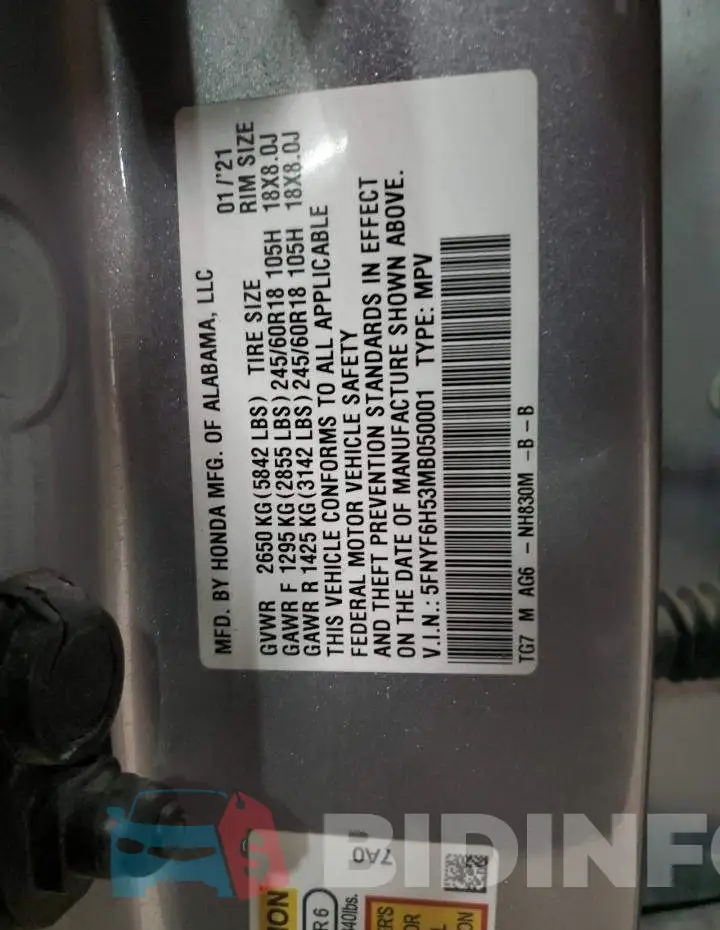 5FNYF6H53MB050001 Photo# 13