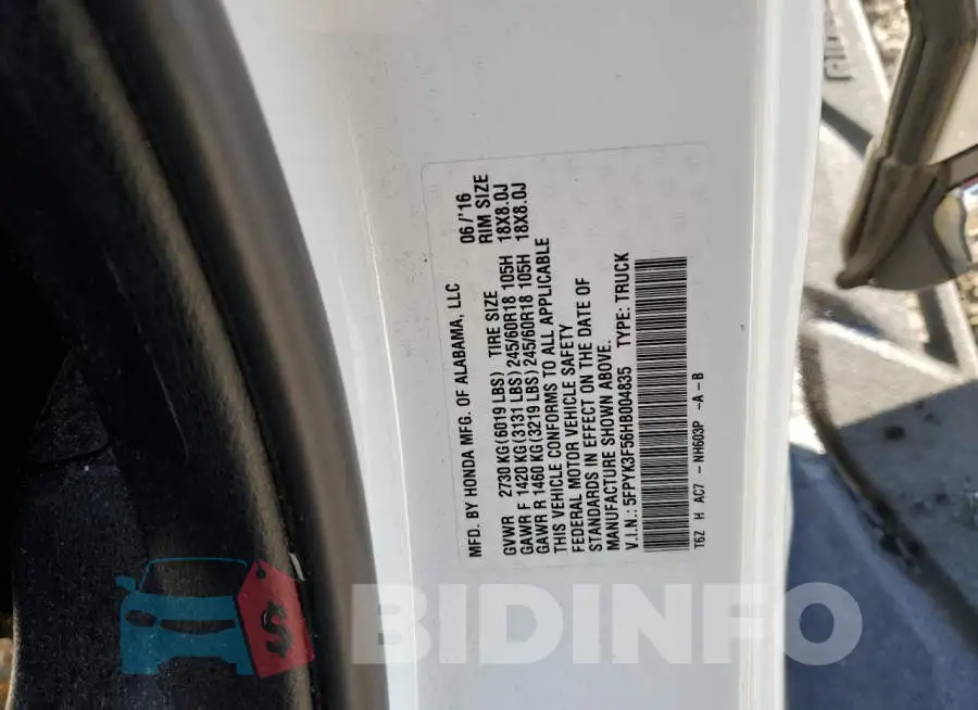 5FPYK3F56HB004835 Photo# 12