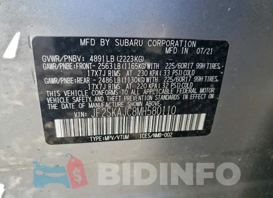 JF2SKAJC8MH580110 Photo# 13