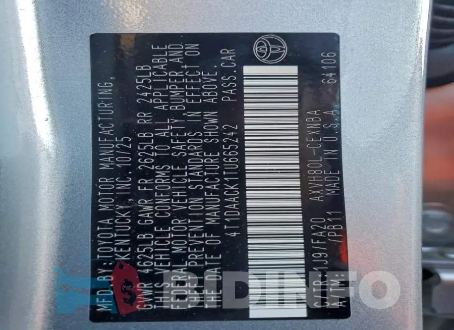 4T1DAACK1TU665242 Photo# 13