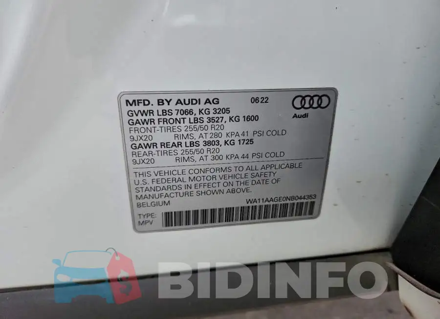 WA11AAGE0NB044353 Photo# 13