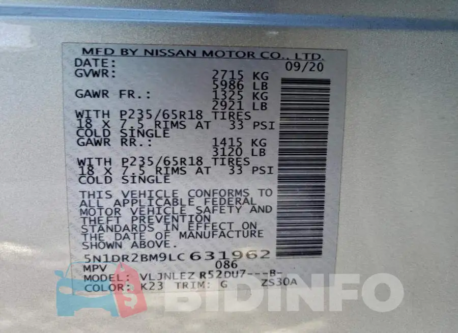 5N1DR2BM9LC631962 Photo# 13