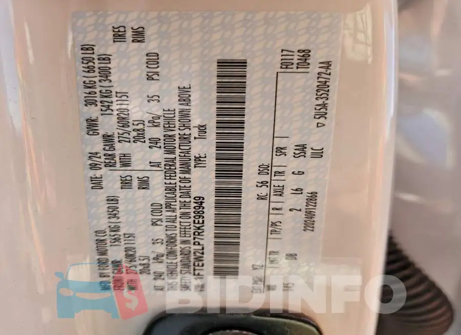 1FTEW2LP7RKE98949 Photo# 12