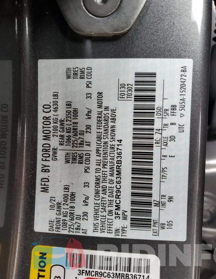 3FMCR9C63MRB36714 Photo# 13