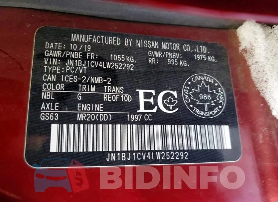 JN1BJ1CV4LW252292 Photo# 13