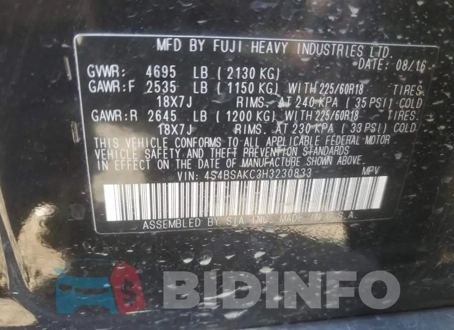 4S4BSAKC3H3230833 Photo# 13