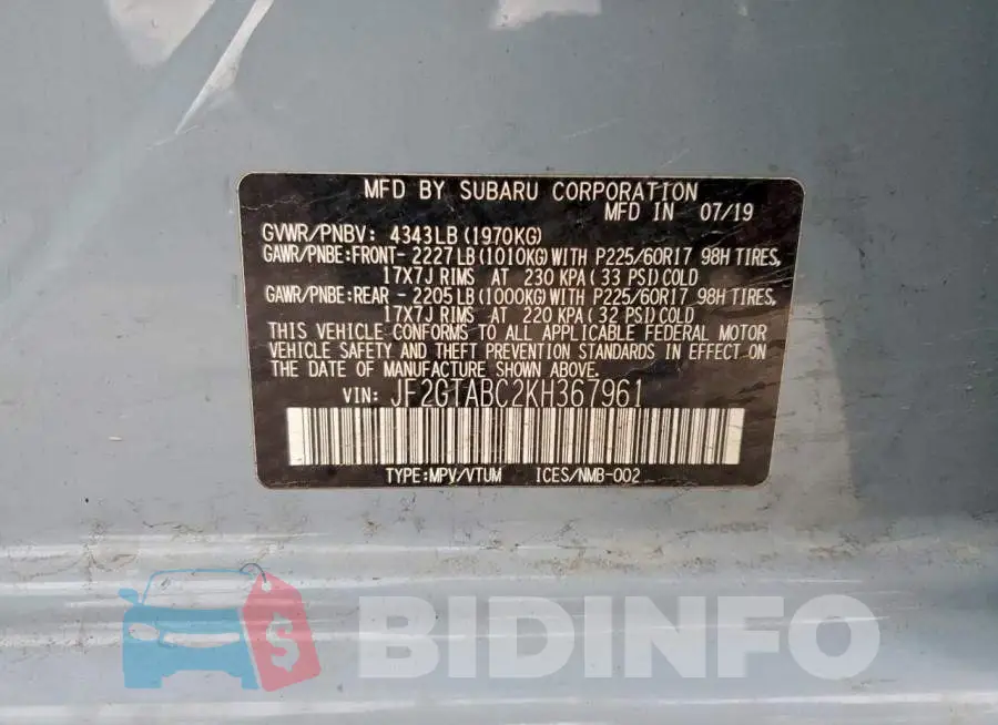 JF2GTABC2KH367961 Photo# 13