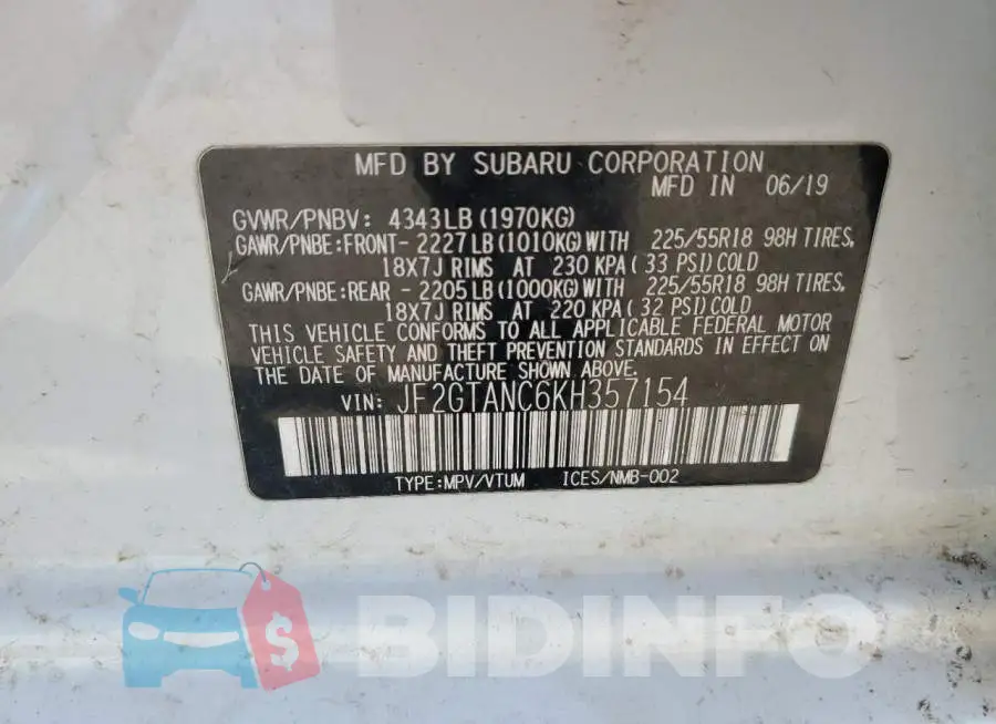 JF2GTANC6KH357154 Photo# 12