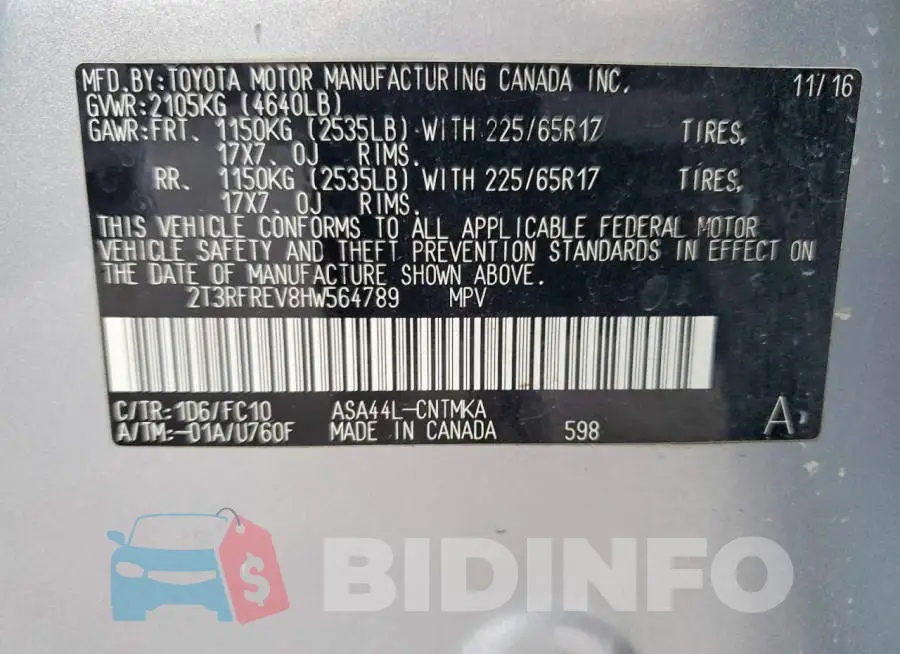 2T3RFREV8HW564789 Photo# 13