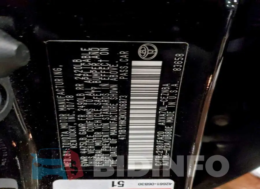 4T1B11HK3KU706873 Photo# 13