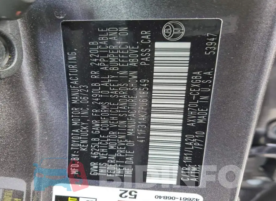 4T1F31AK7PU618549 Photo# 13