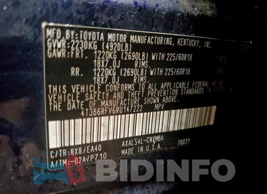 4T3B6RFV6RU147222 Photo# 13