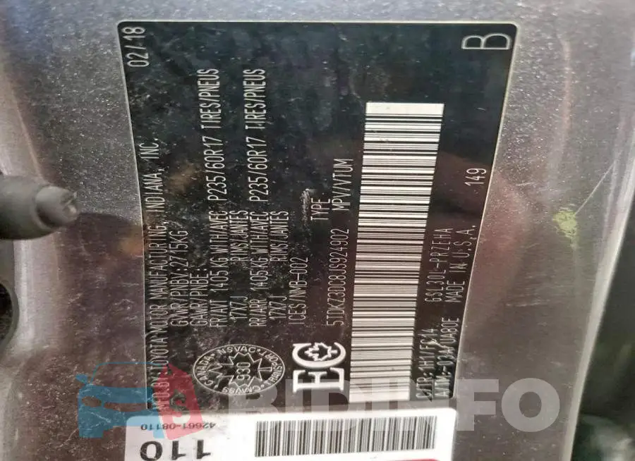 5TDKZ3DC8JS924902 Photo# 14