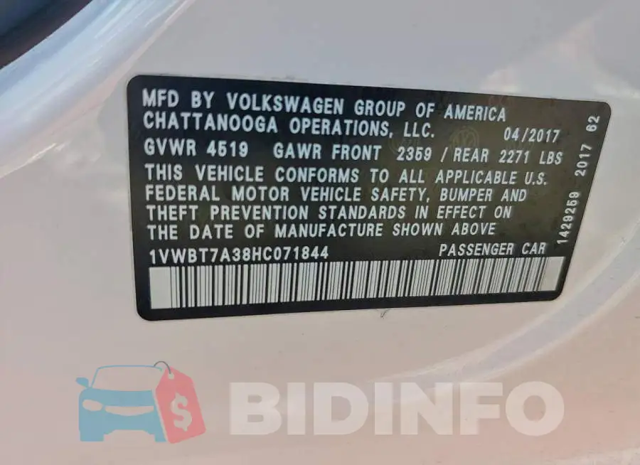 1VWBT7A38HC071844 Photo# 13