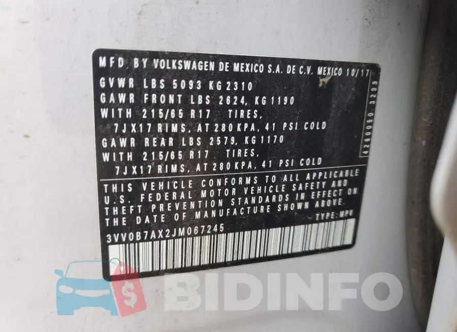 3VV0B7AX2JM067245 Photo# 12
