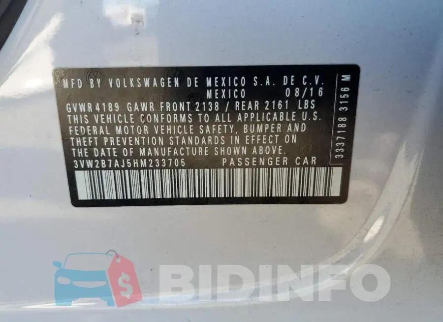 3VW2B7AJ5HM233705 Photo# 12