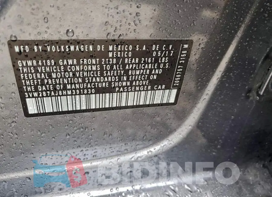 3VW2B7AJ8HM391830 Photo# 12
