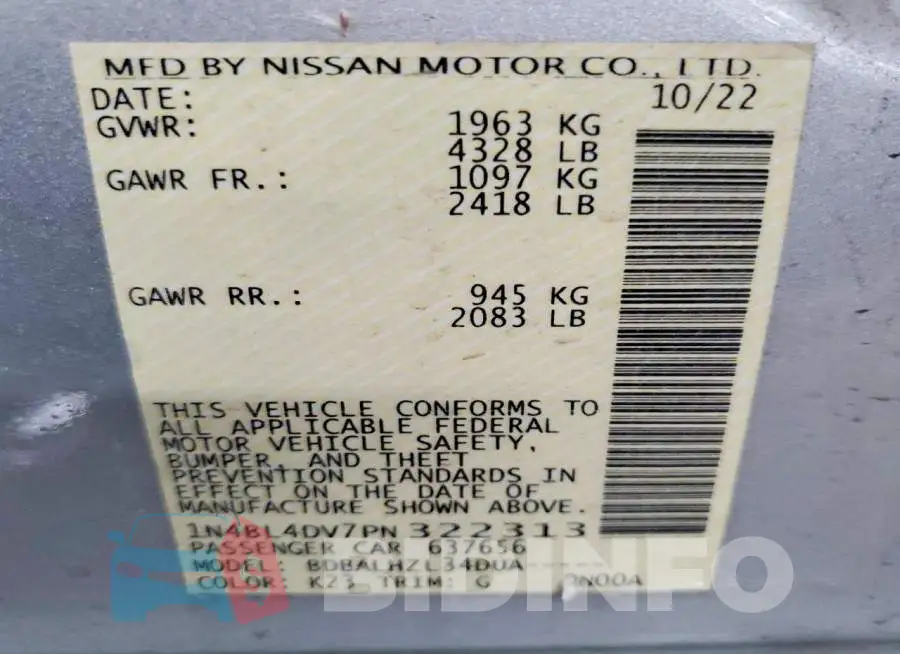 1N4BL4DV7PN322313 Photo# 12