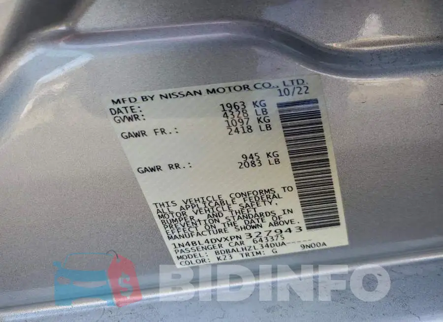1N4BL4DVXPN327943 Photo# 12