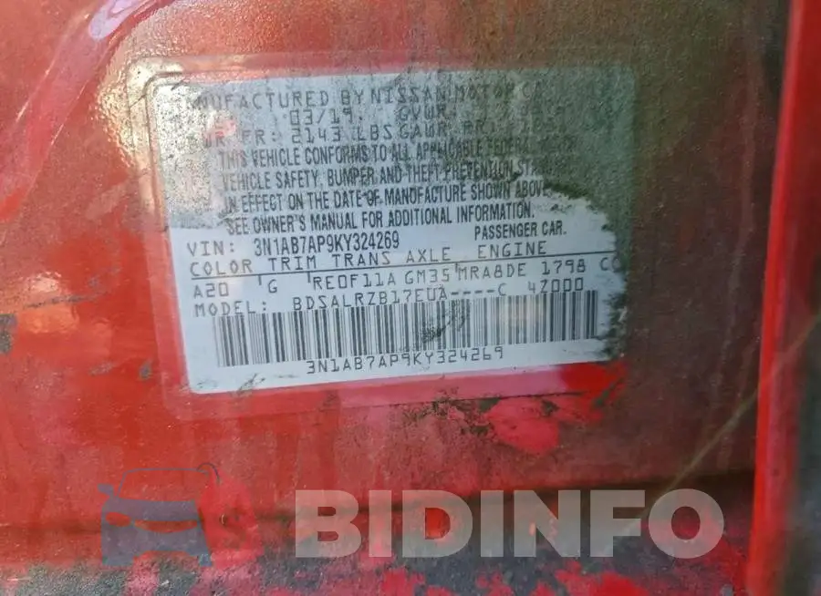 3N1AB7AP9KY324269 Photo# 12