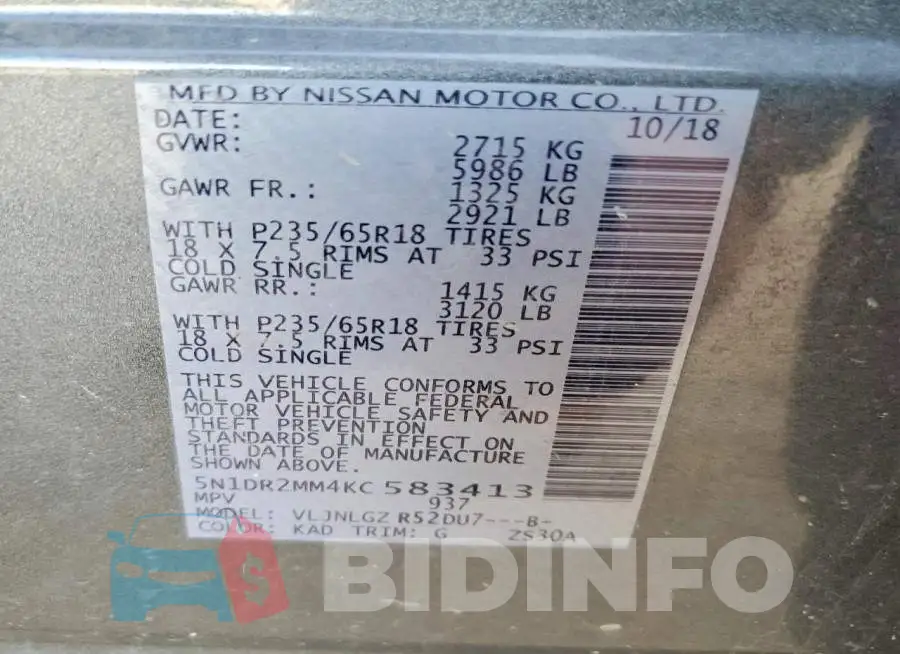 5N1DR2MM4KC583413 Photo# 13