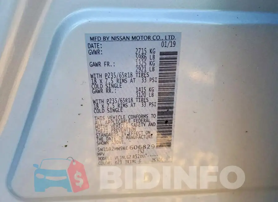 5N1DR2MM9KC606829 Photo# 13