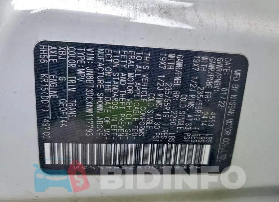 JN8BT3DCXNW117793 Photo# 13