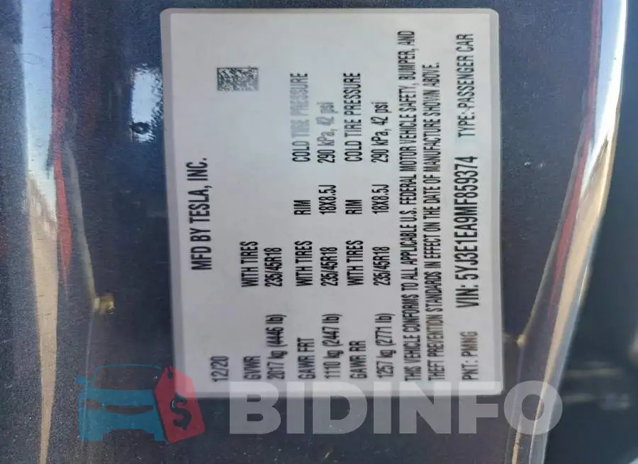 5YJ3E1EA9MF859374 Photo# 12