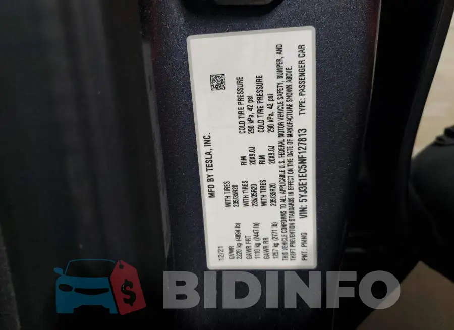 5YJ3E1EC5NF127813 Photo# 12