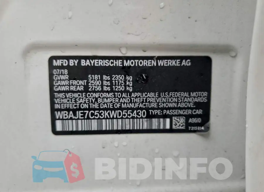 WBAJE7C53KWD55430 Photo# 13
