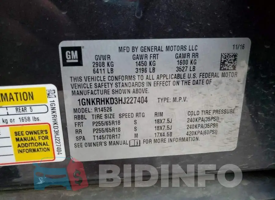 1GNKRHKD3HJ227404 Photo# 13