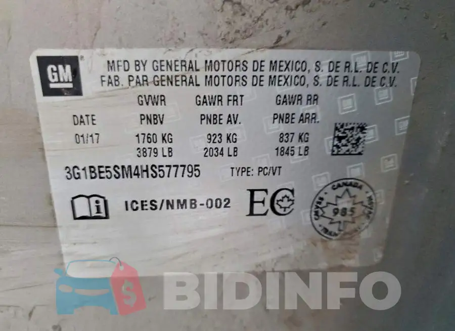 3G1BE5SM4HS577795 Photo# 12