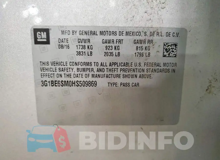 3G1BE6SM0HS509869 Photo# 12