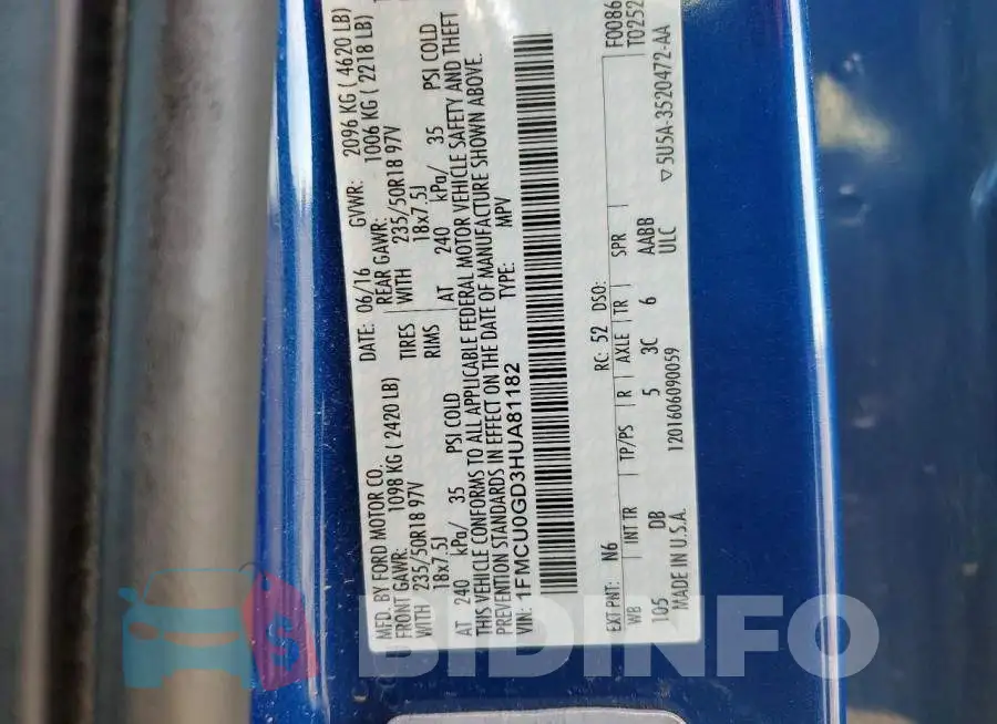 1FMCU0GD3HUA81182 Photo# 13