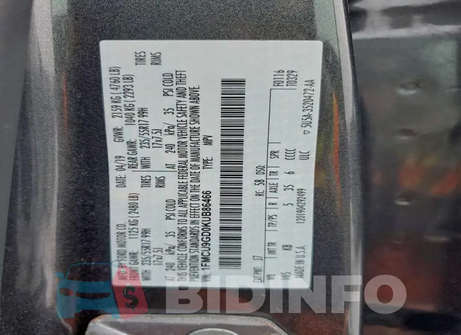 1FMCU9GD0KUB86466 Photo# 14