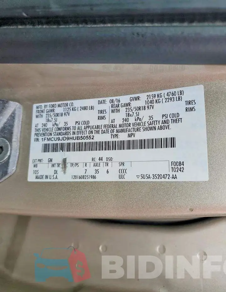 1FMCU9JD9HUB50552 Photo# 12