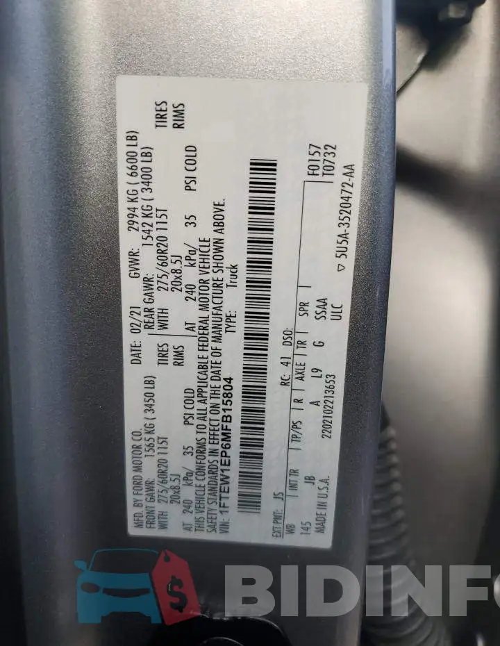 1FTEW1EP6MFB15804 Photo# 12