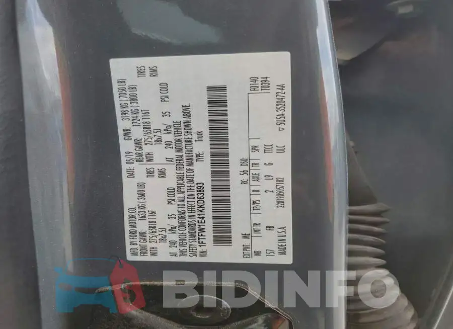 1FTFW1E41KKD63893 Photo# 13