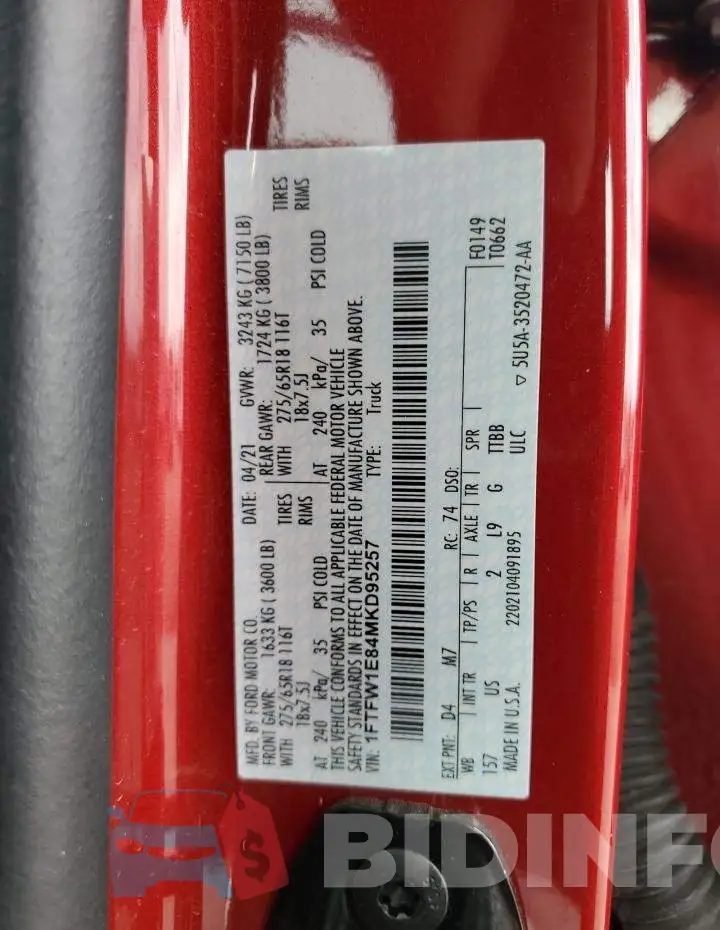 1FTFW1E84MKD95257 Photo# 12