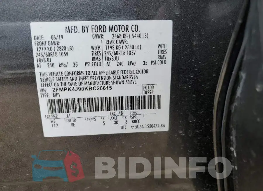 2FMPK4J90KBC26615 Photo# 13