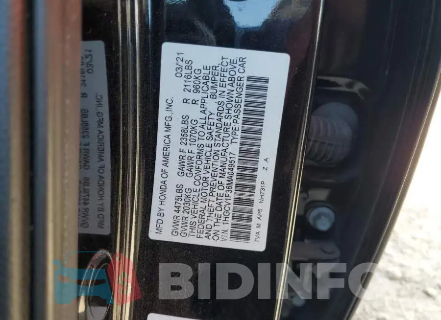1HGCV1F36MA049517 Photo# 12