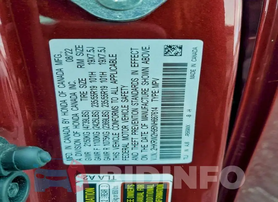 2HKRW2H95NH667614 Photo# 13