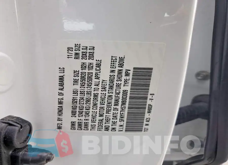 5FNYF7H57MB003009 Photo# 13