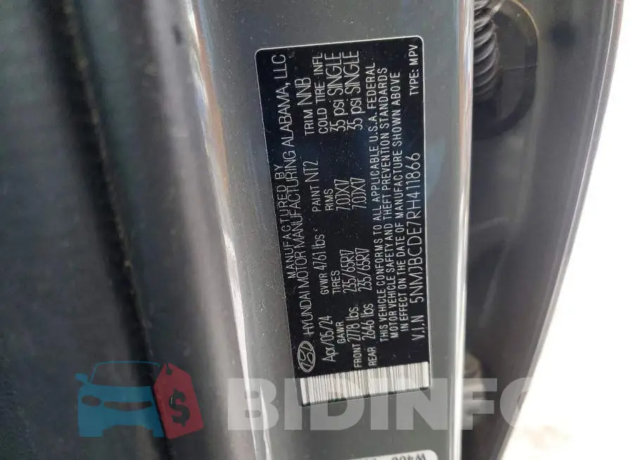 5NMJBCDE7RH411866 Photo# 14