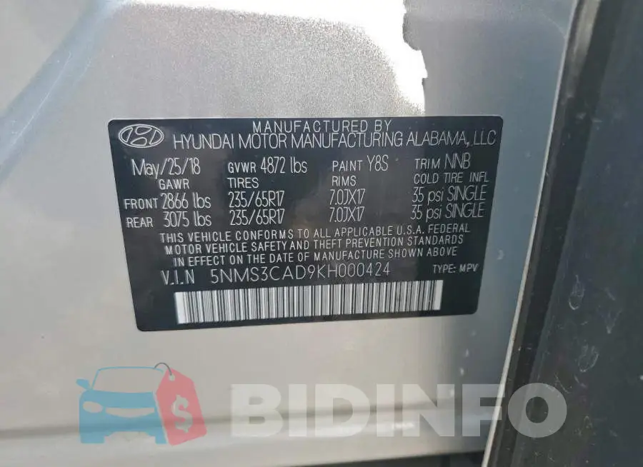 5NMS3CAD9KH000424 Photo# 14