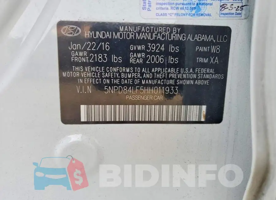 5NPD84LF5HH011933 Photo# 13